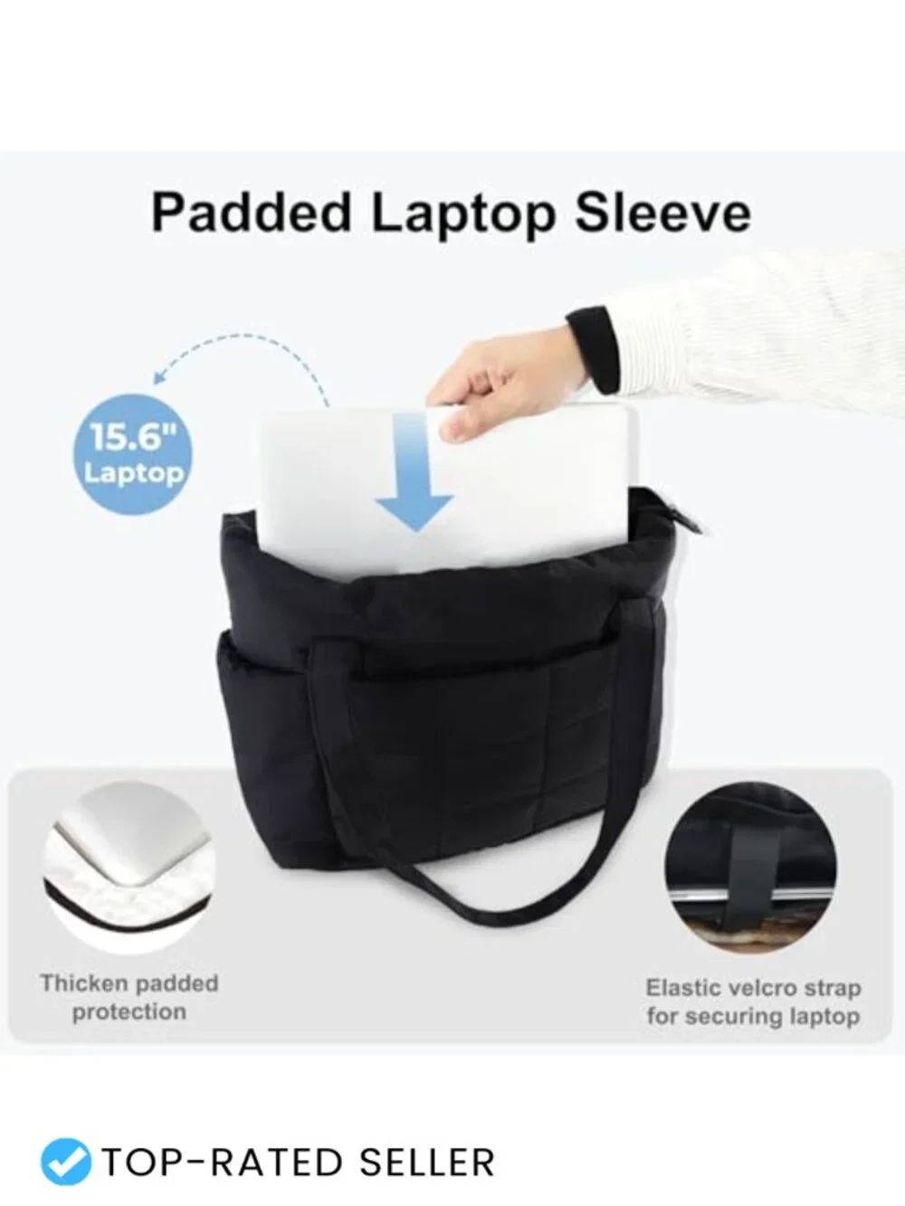 Quilted Puffer Tote Bag with Laptop Compartment and Yoga Mat Strap
